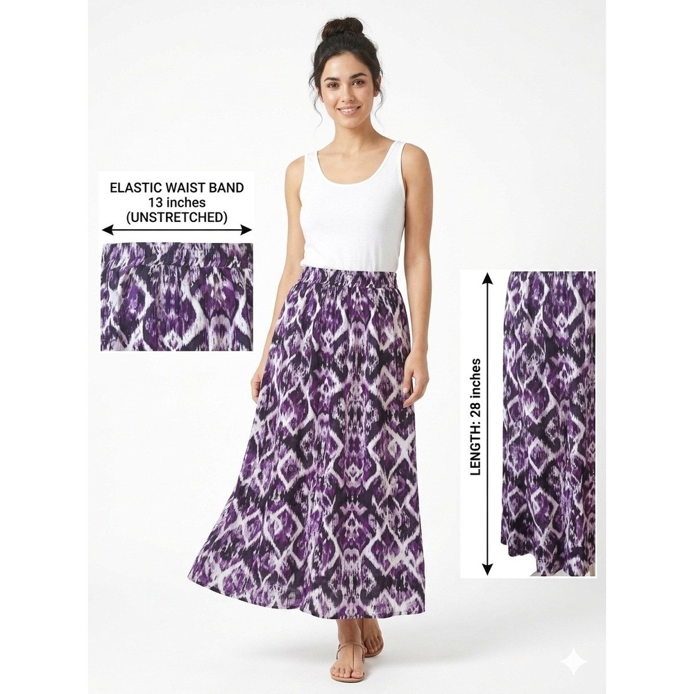 Laura Scott Purple Ikat Diamond Geometric Maxi Midi‎ Skirt Elastic Waist Sz S